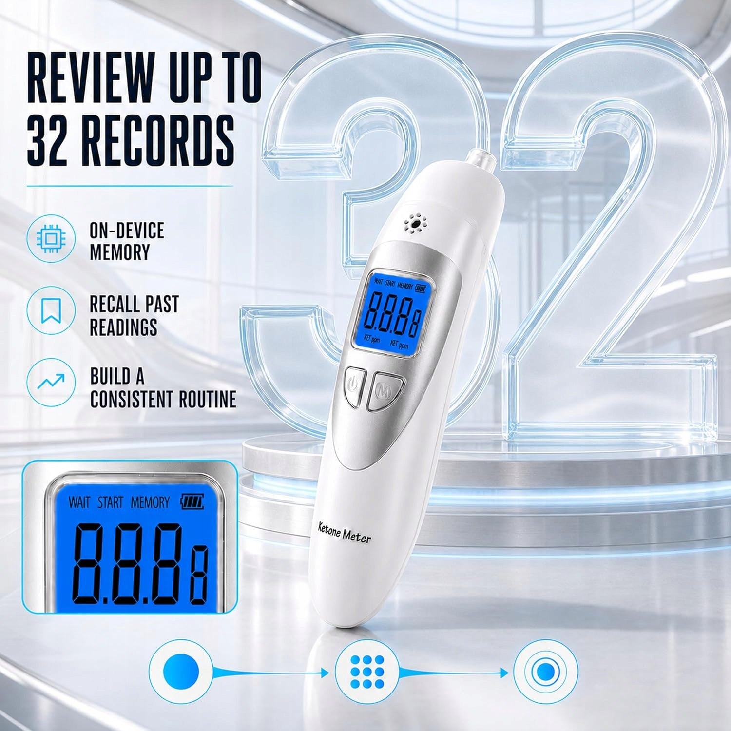 Ketone Breathalyzer Ketone Meter 0-99 PPM Keto Acetone 32 Measurements Mouthpieces Packaging status original