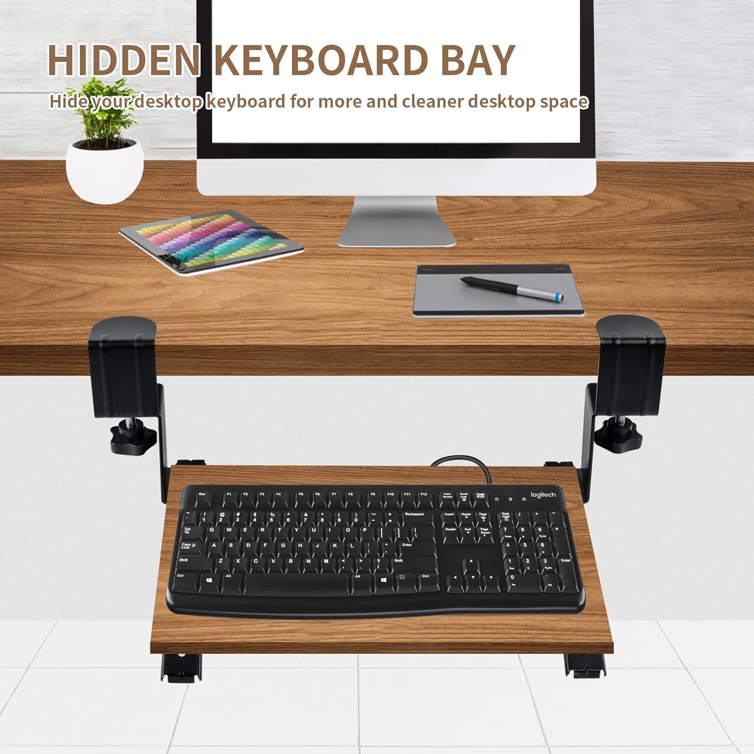 Keyboard holder for desk clamp C pull-out guides 23,5x14 cm Brand DataCard