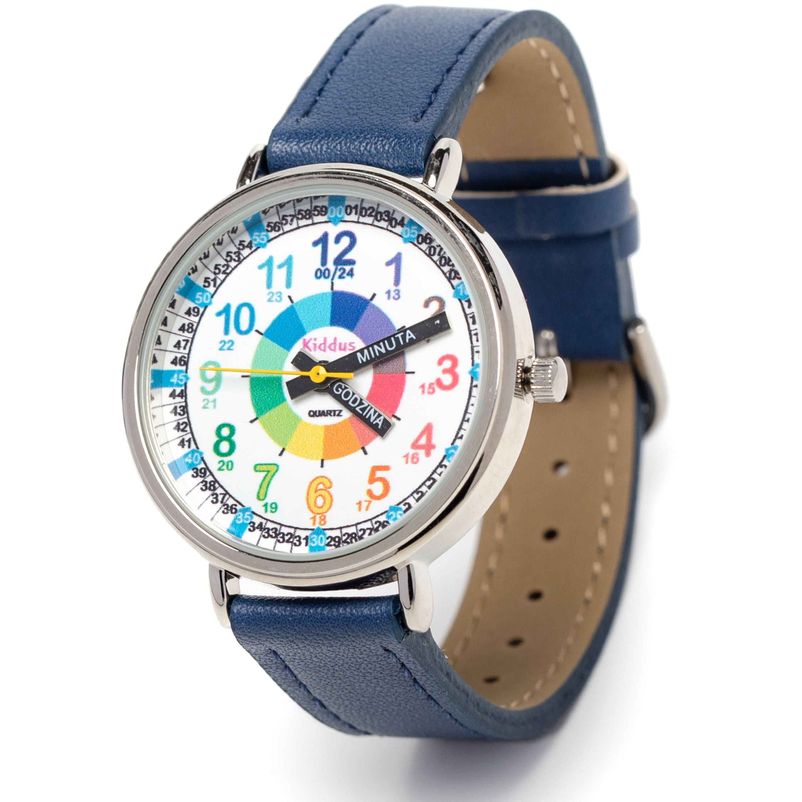 Kiddus Children's Watch Time Teacher Polish Blue PU Leather