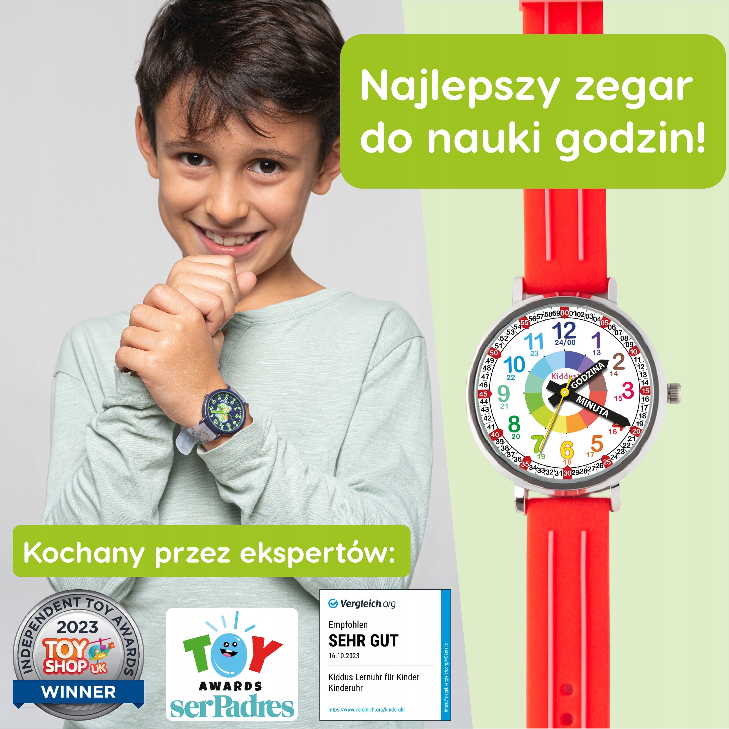 Kiddus Children's Watch Time Teacher Polish Red Manufacturer code WA386