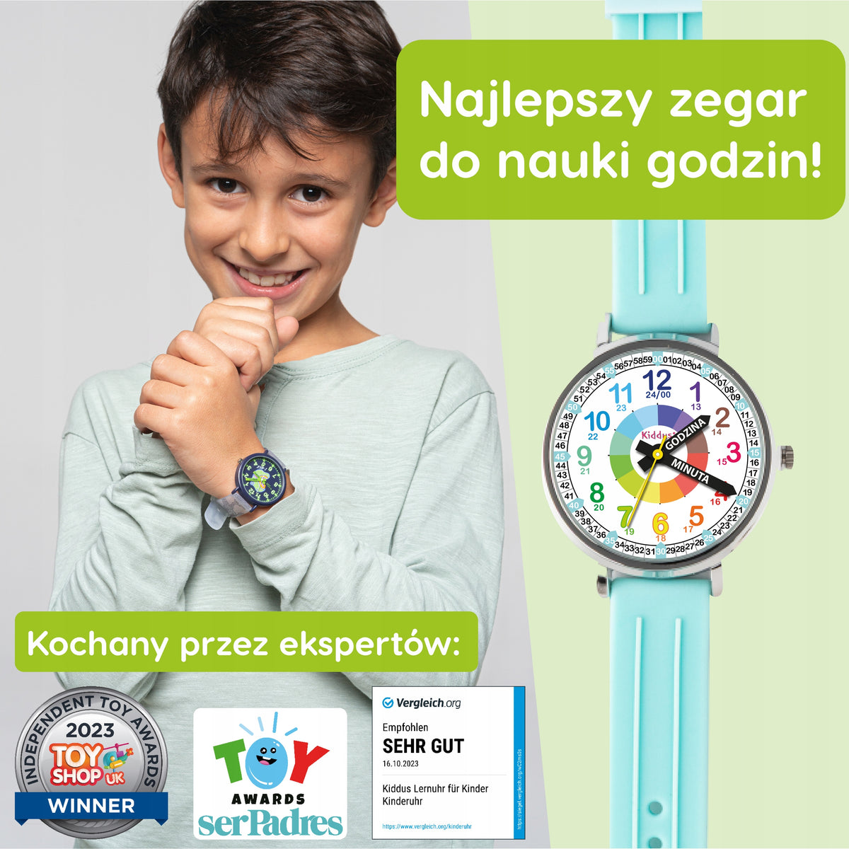 Kiddus Children's Watch Time Teacher Polish Turquoise Manufacturer code WA387
