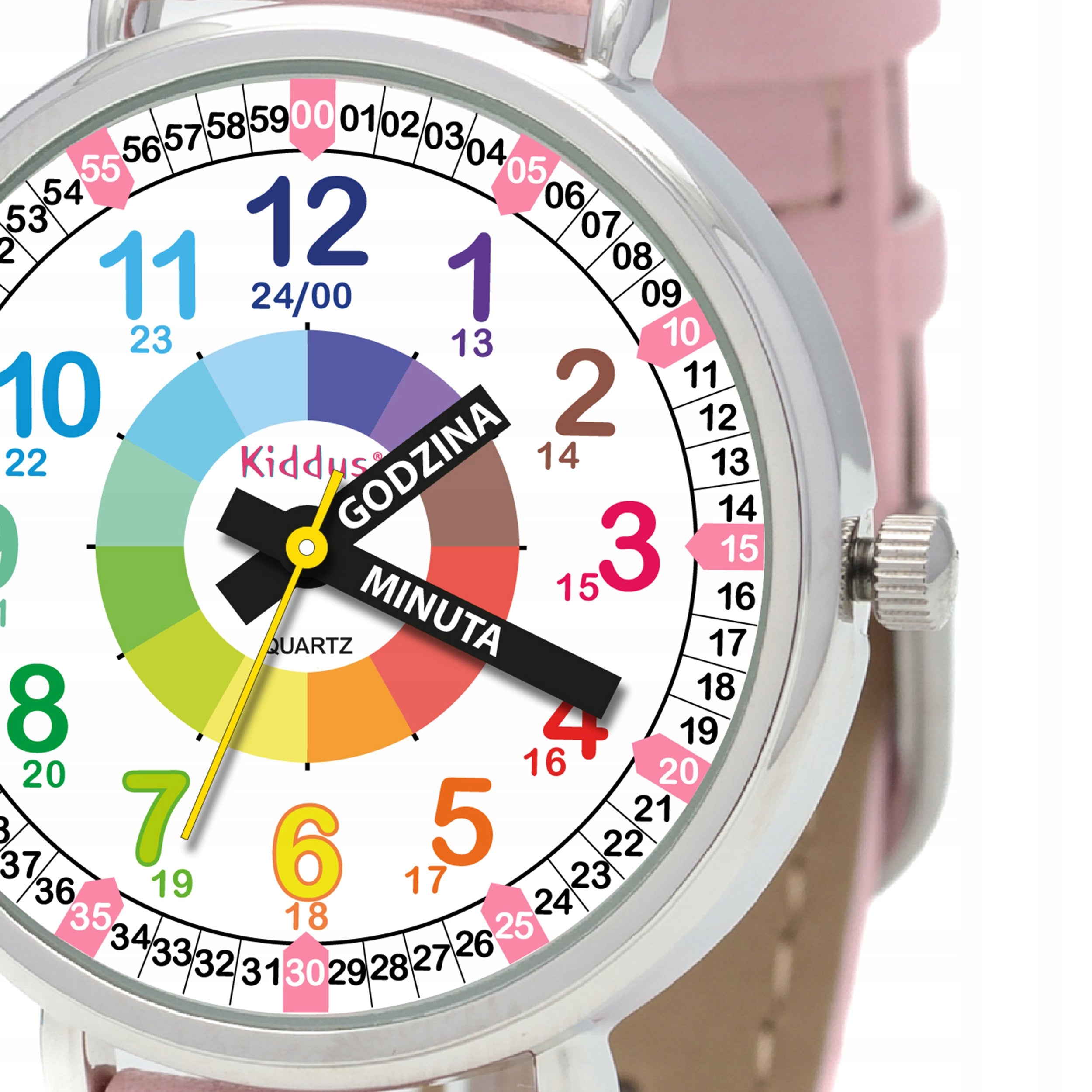 Kiddus children's watch Time Teacher Polish PU Pink Brand Kiddus