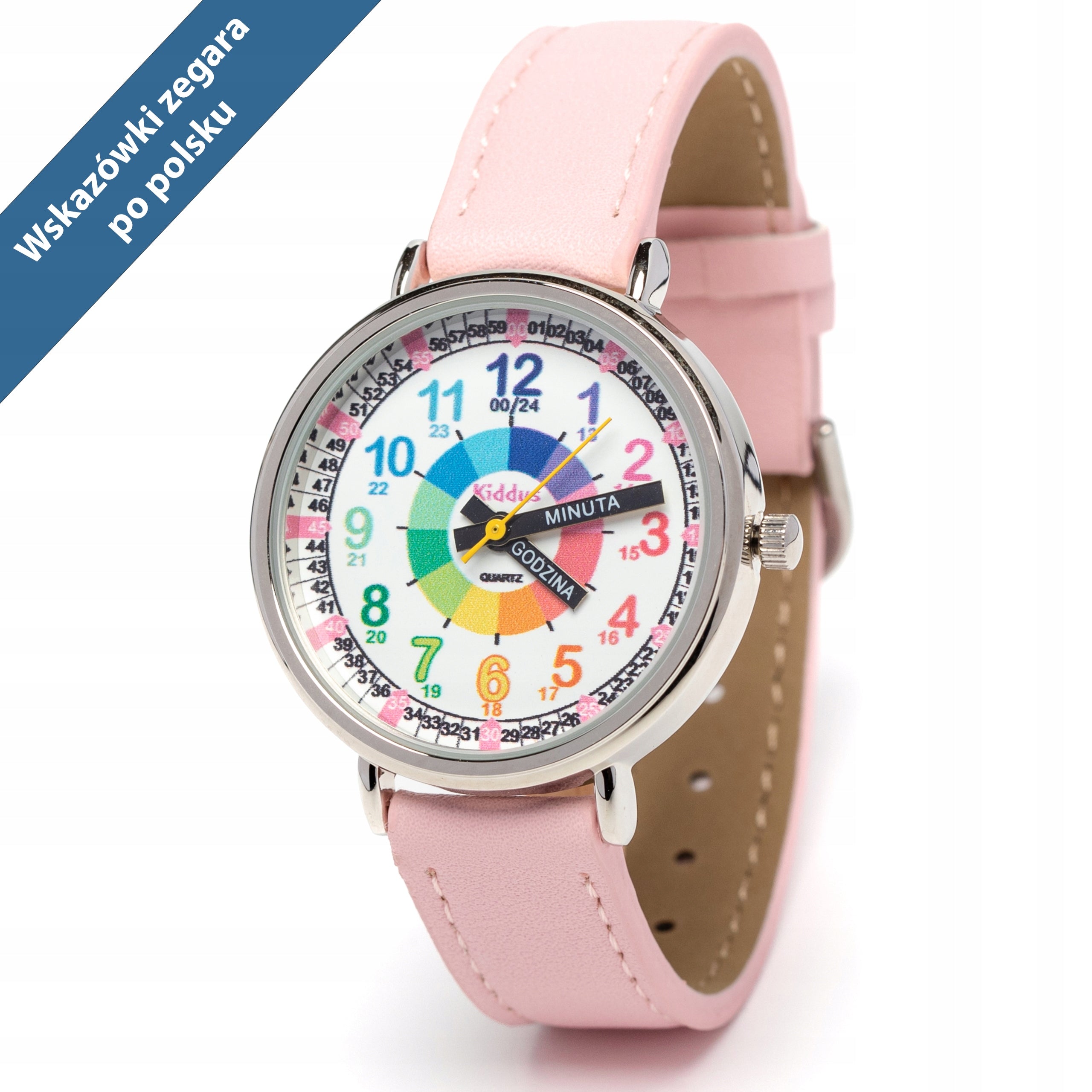 Kiddus children's watch Time Teacher Polish PU Pink