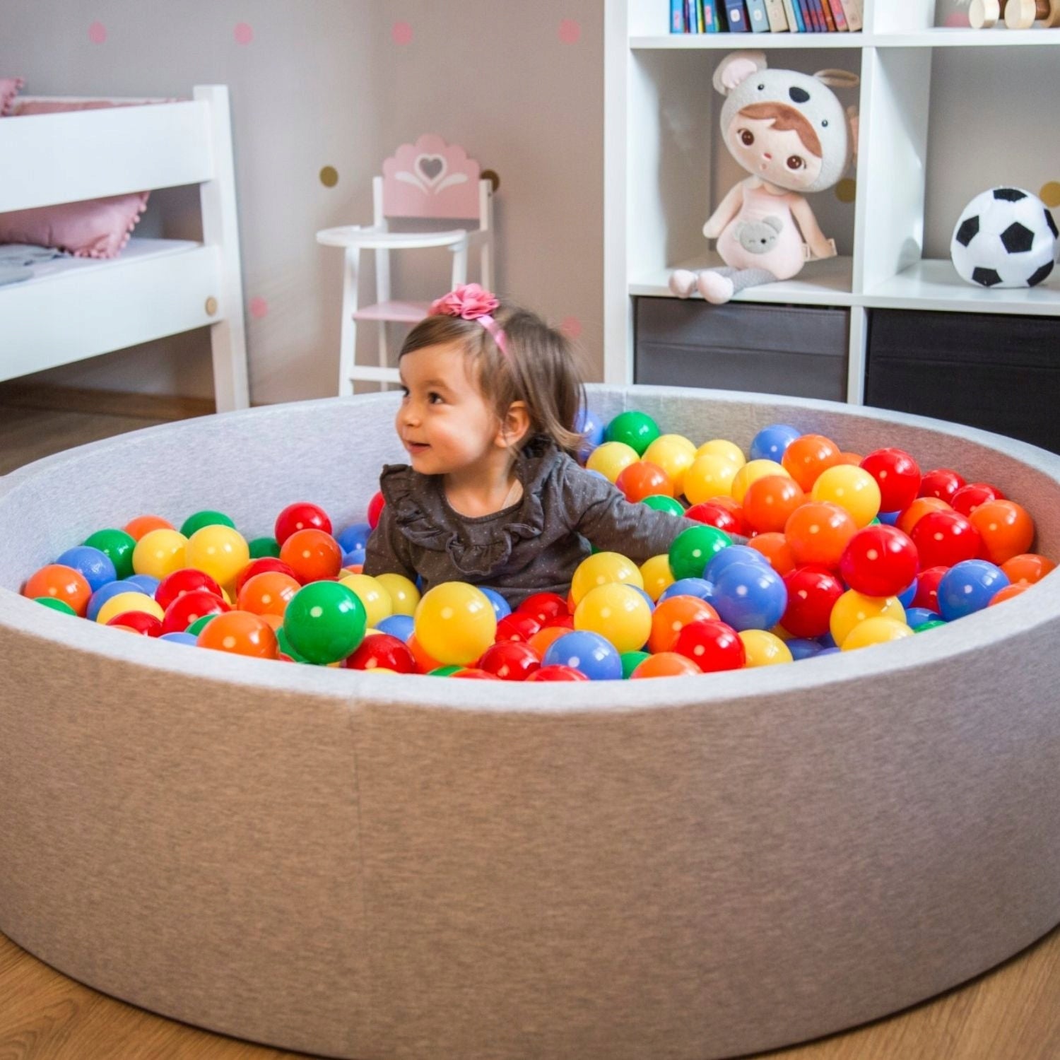 KiddyMoon DRY POOL 120x30 FOR CHILDREN ROUND LARGE 200 BALLS LIGHT GREY Kid's age 12+ months