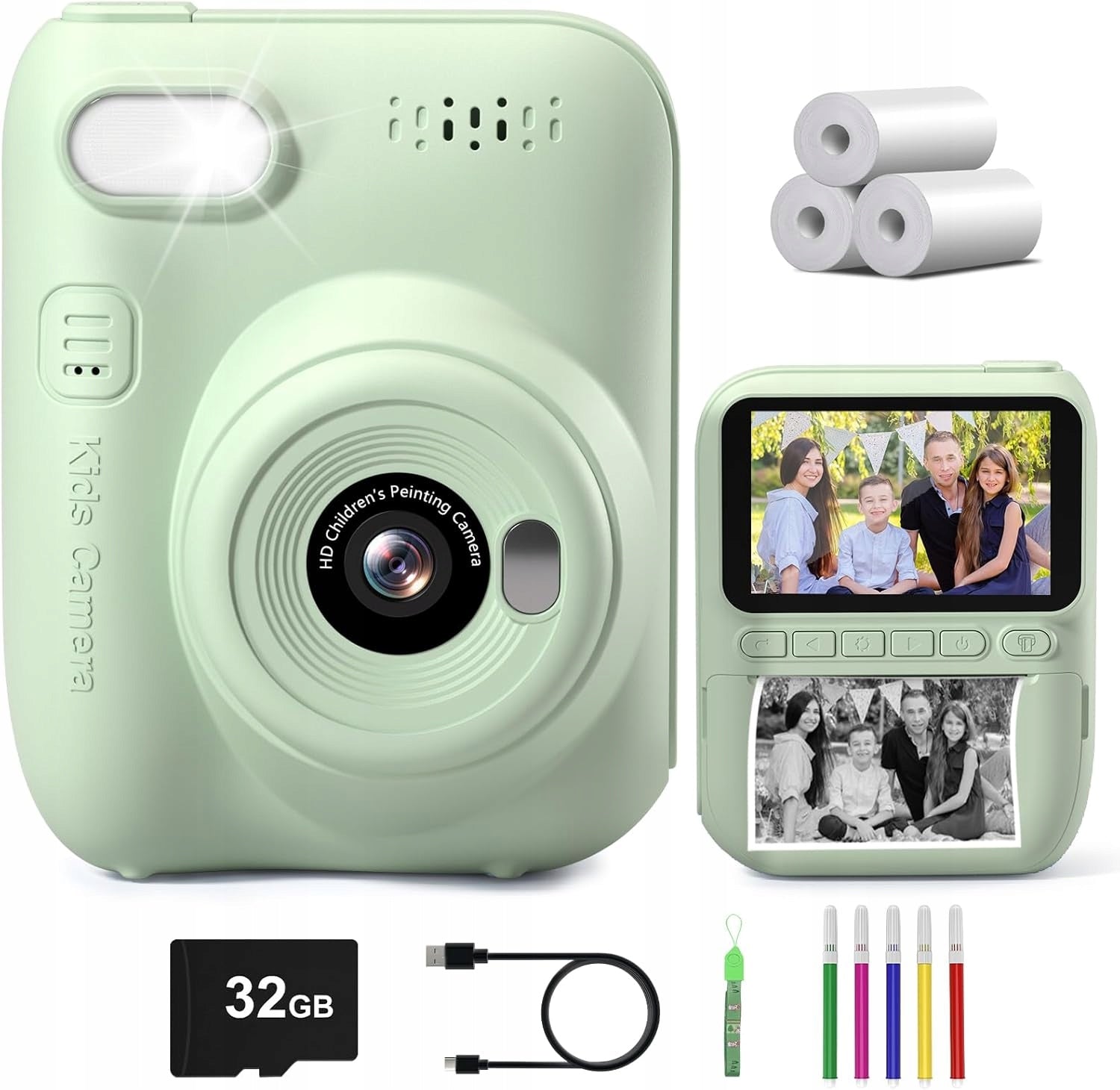 Kids Camera Instant Thermal Printing Screen 3 Inch MP3 Card 32GB
