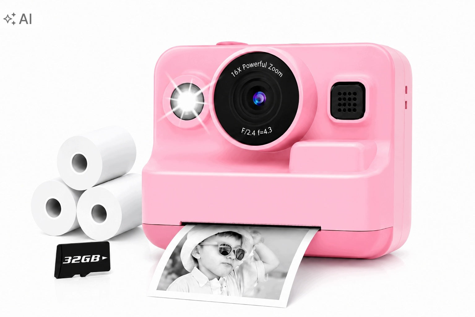 Kids Camera with Printer Instant HD Printing Video Games USB 32GB ROSES