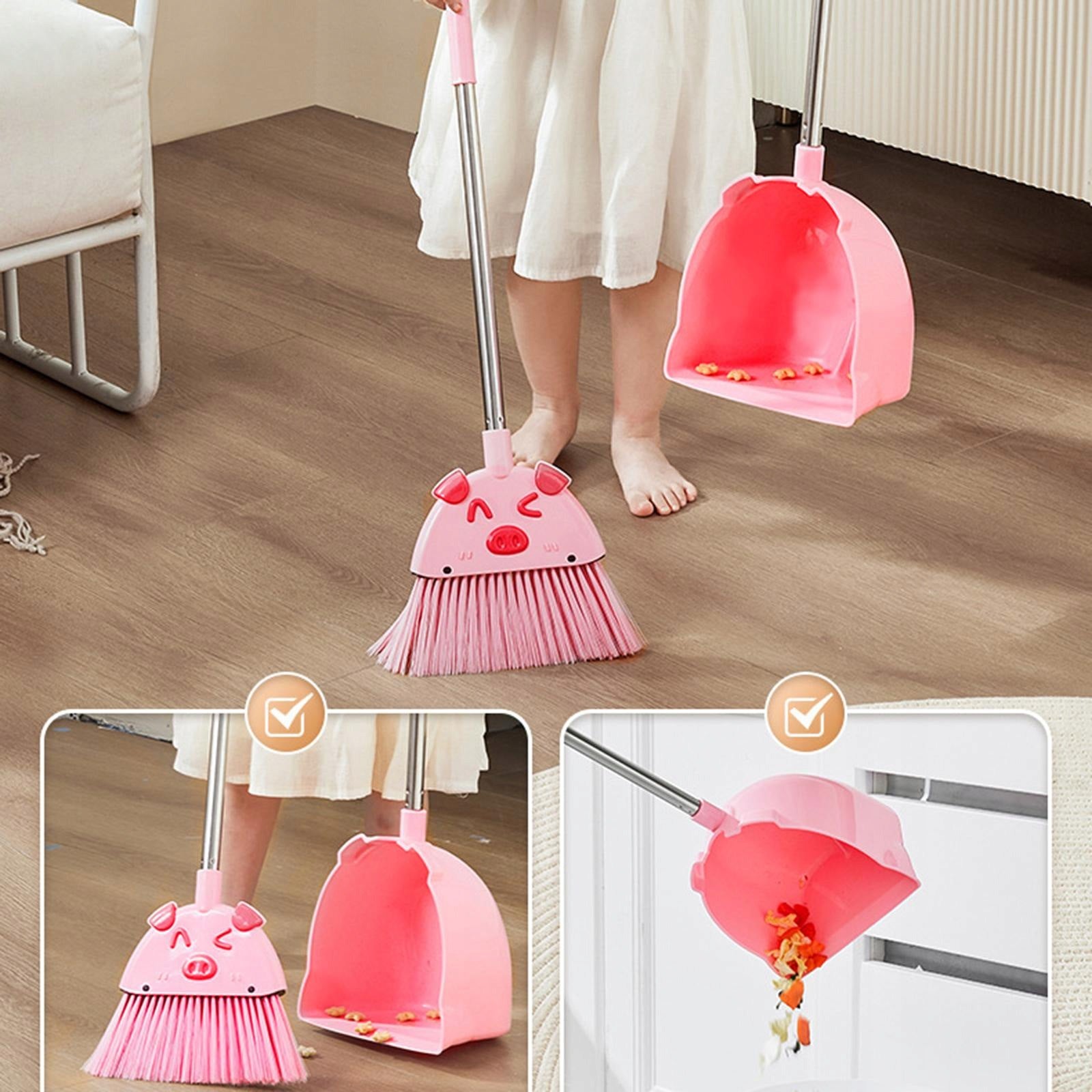 Kids Cleaning Set Toddlers Broom Dustpan Play Kit Toy Tools Helper Set Pink Brand no brand
