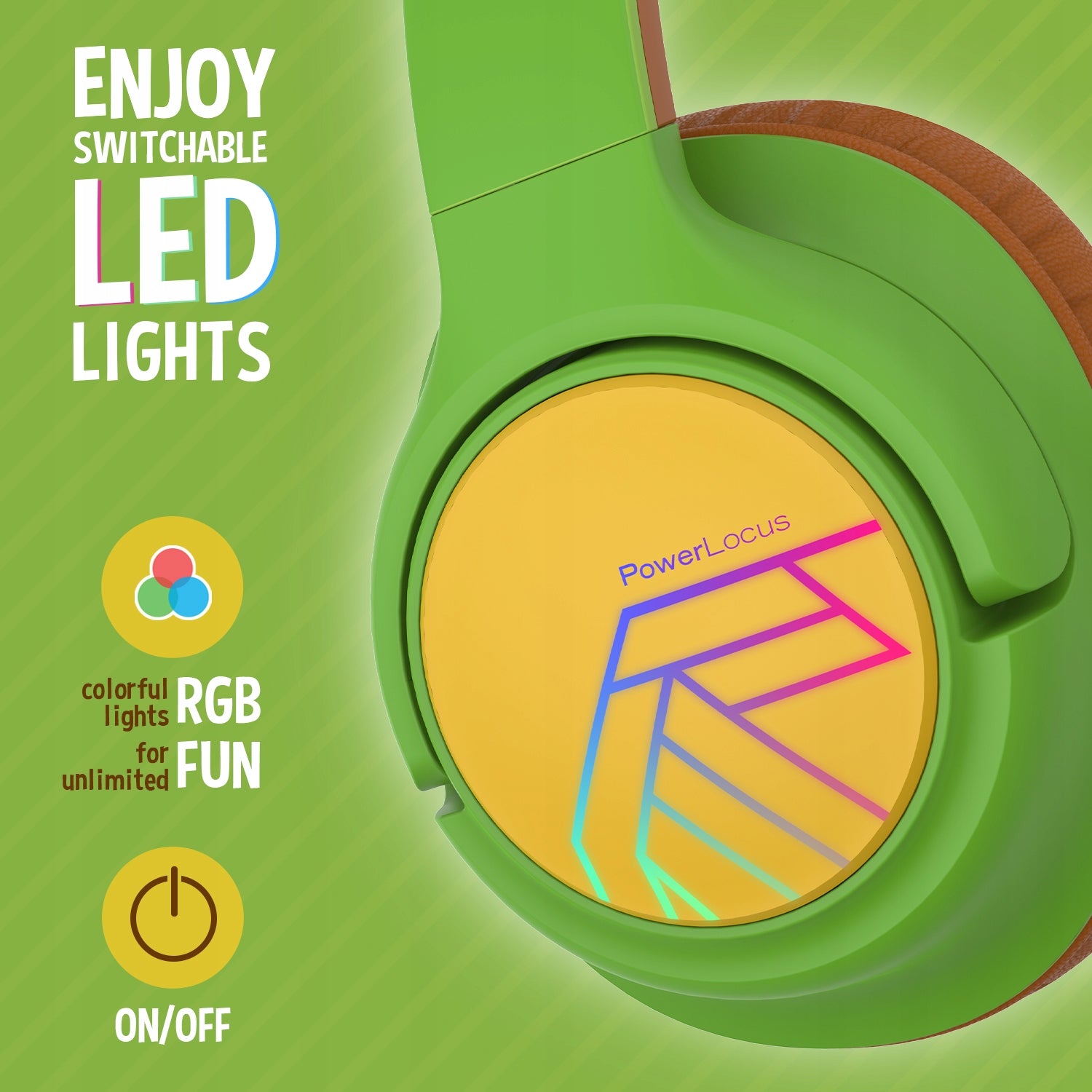 Kids Headphones PowerLocus Bobo Turtle WIRELESS LED AUX Brand PowerLocus