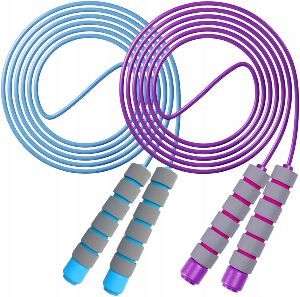 Kids Jump Rope, Adjustable Foam, 2.8m, 2-Pack, Blue & Purple Handle material foam