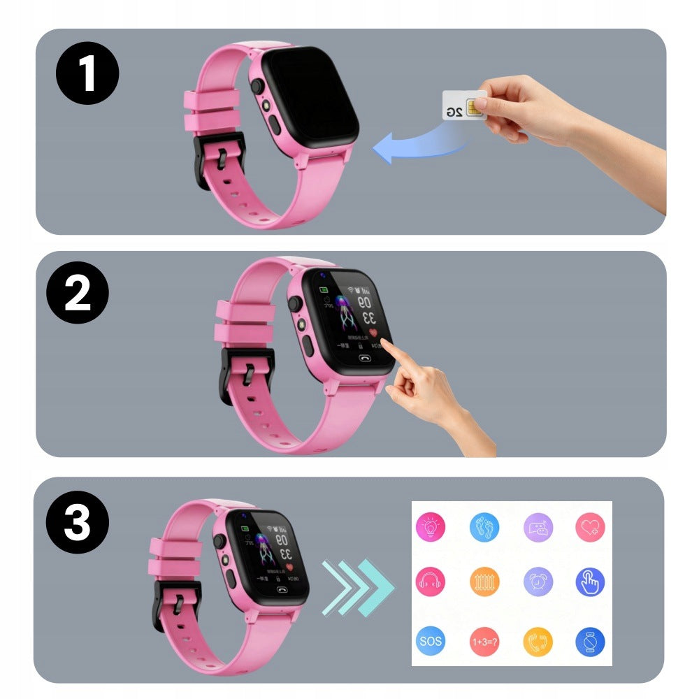 Kids Smart Watch GPS Location Two-Way Call Multifunctional Pink Packaging status original