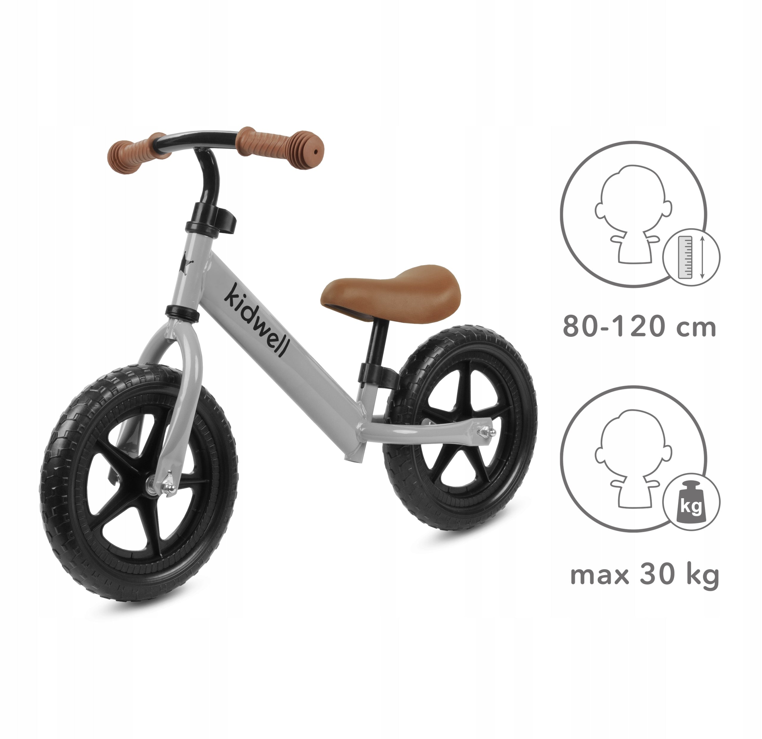 Kidwell BALANCE BIKE RIDER REBEL WHEELS 12" LIGHTWEIGHT ADJUSTABLE Grey Color gray