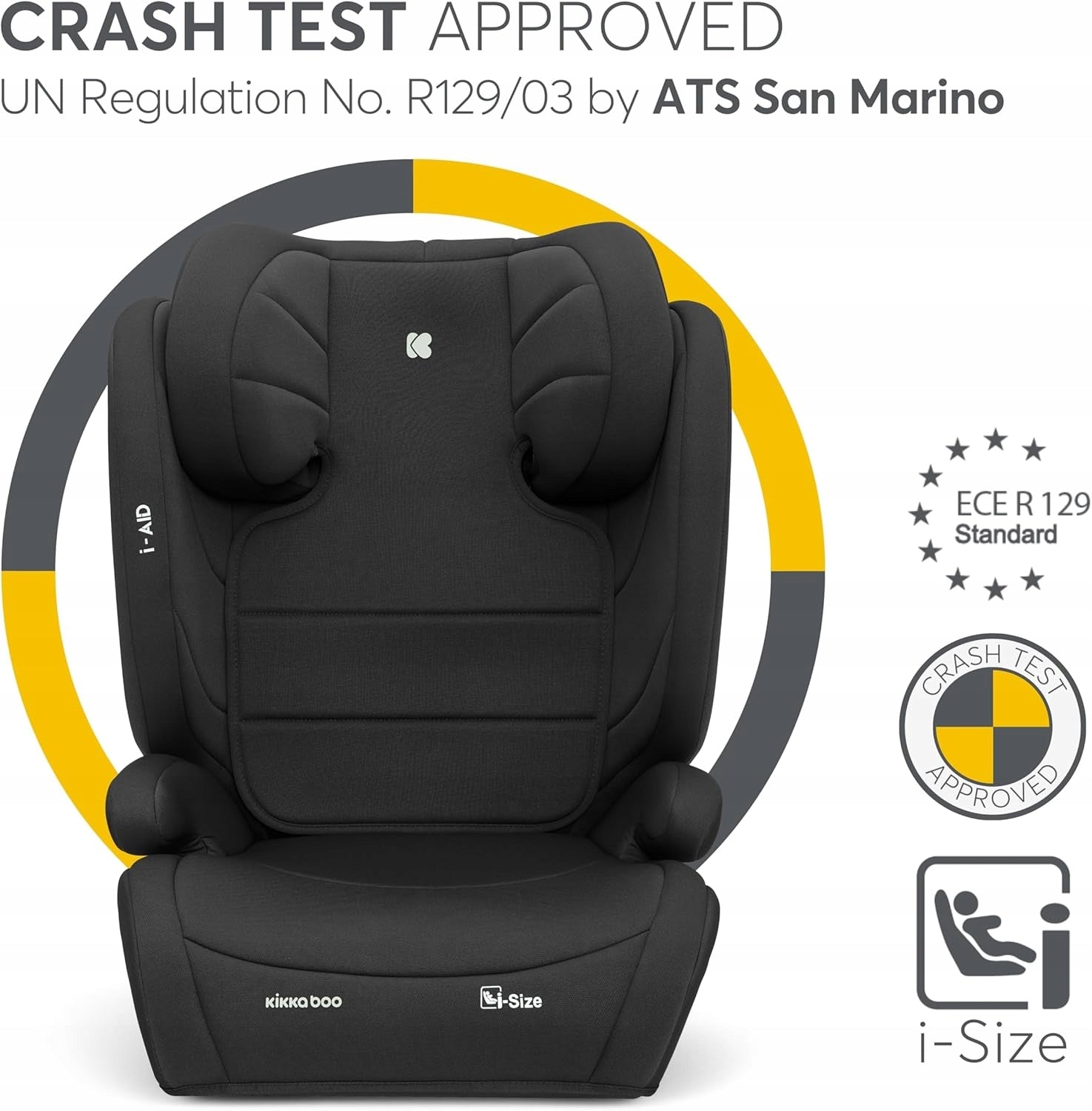 KikkaBoo i-Aid CAR SEAT I-SIZE 15-36 KG 100-150 CM BLACK Manufacturer code 3800171204408