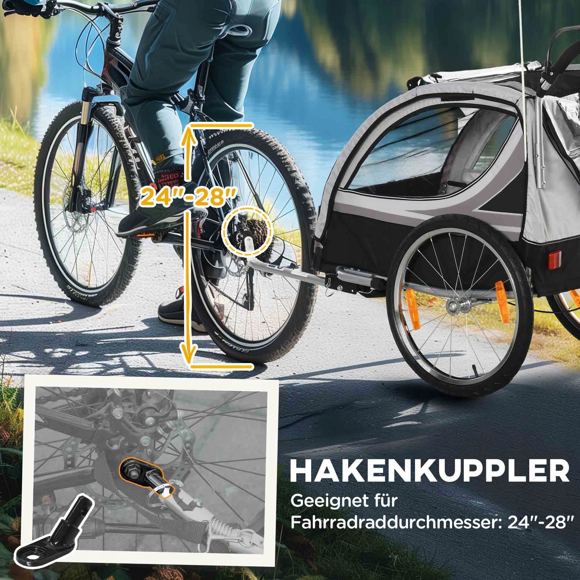 Kinderfahrradanhänger 2-in-1 for children, steel, grey-black, 2 seats Number of seats 2
