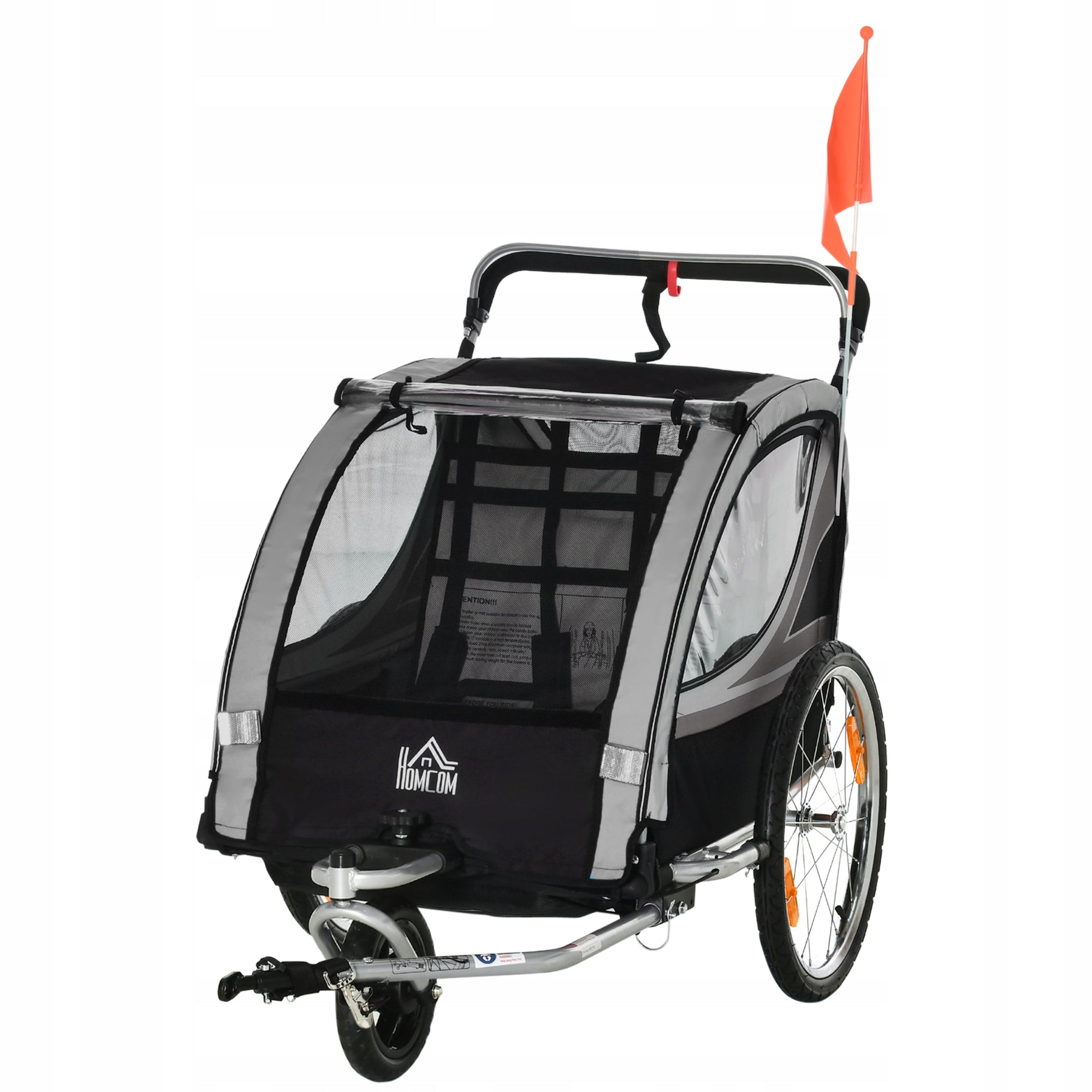 Kinderfahrradanhänger 2-in-1 for children, steel, grey-black, 2 seats