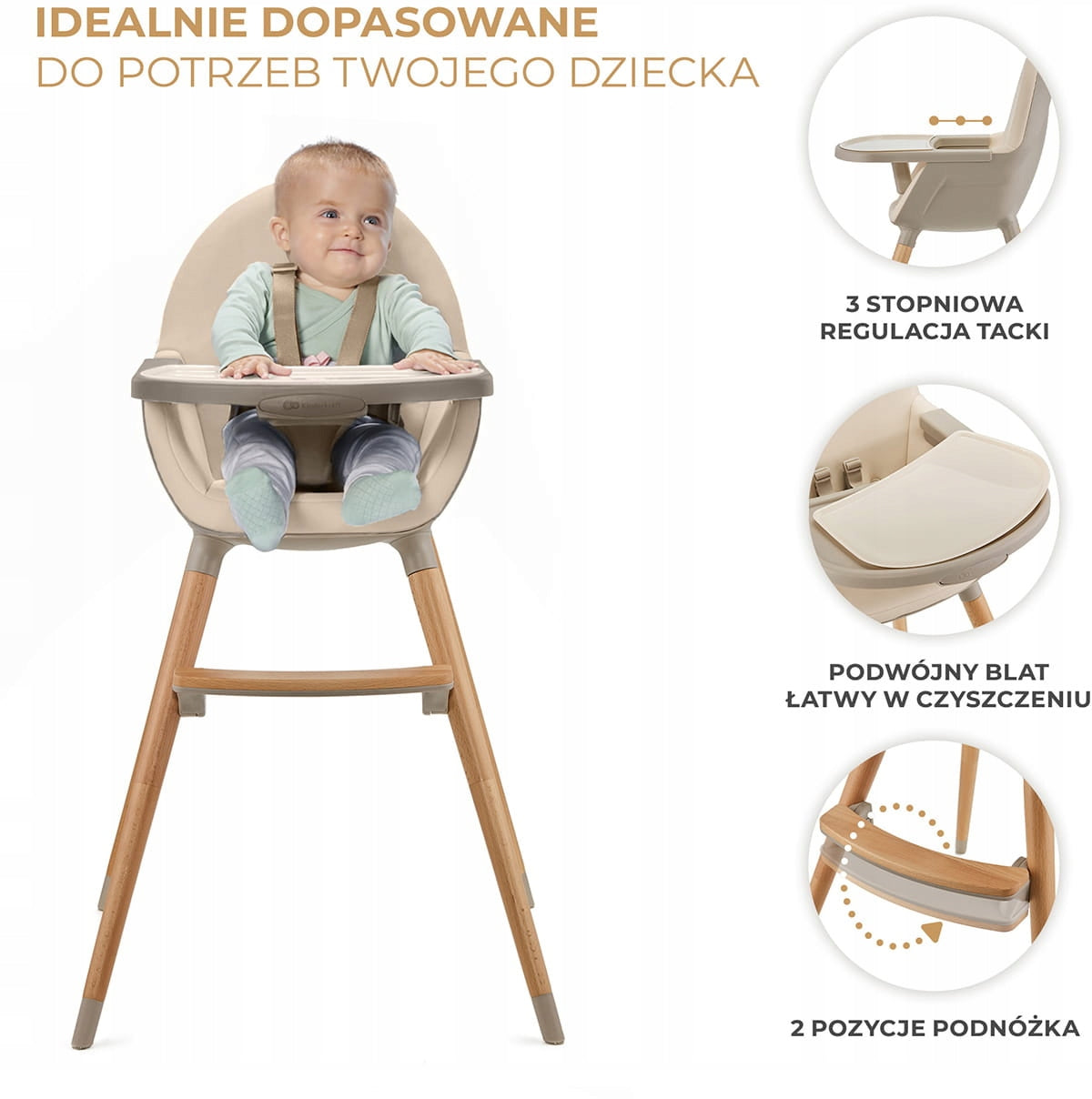 Kinderkraft Fini 2 - Folding Feeding Chair 2in1 Children's Chair Manufacturer code KHFINI02BEG0000