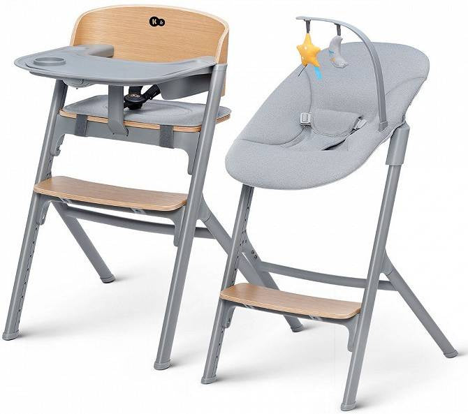 Kinderkraft Livy Highchair + Calmee Rocker Brown Oak Color shades of brown and beige shades of gray and silver