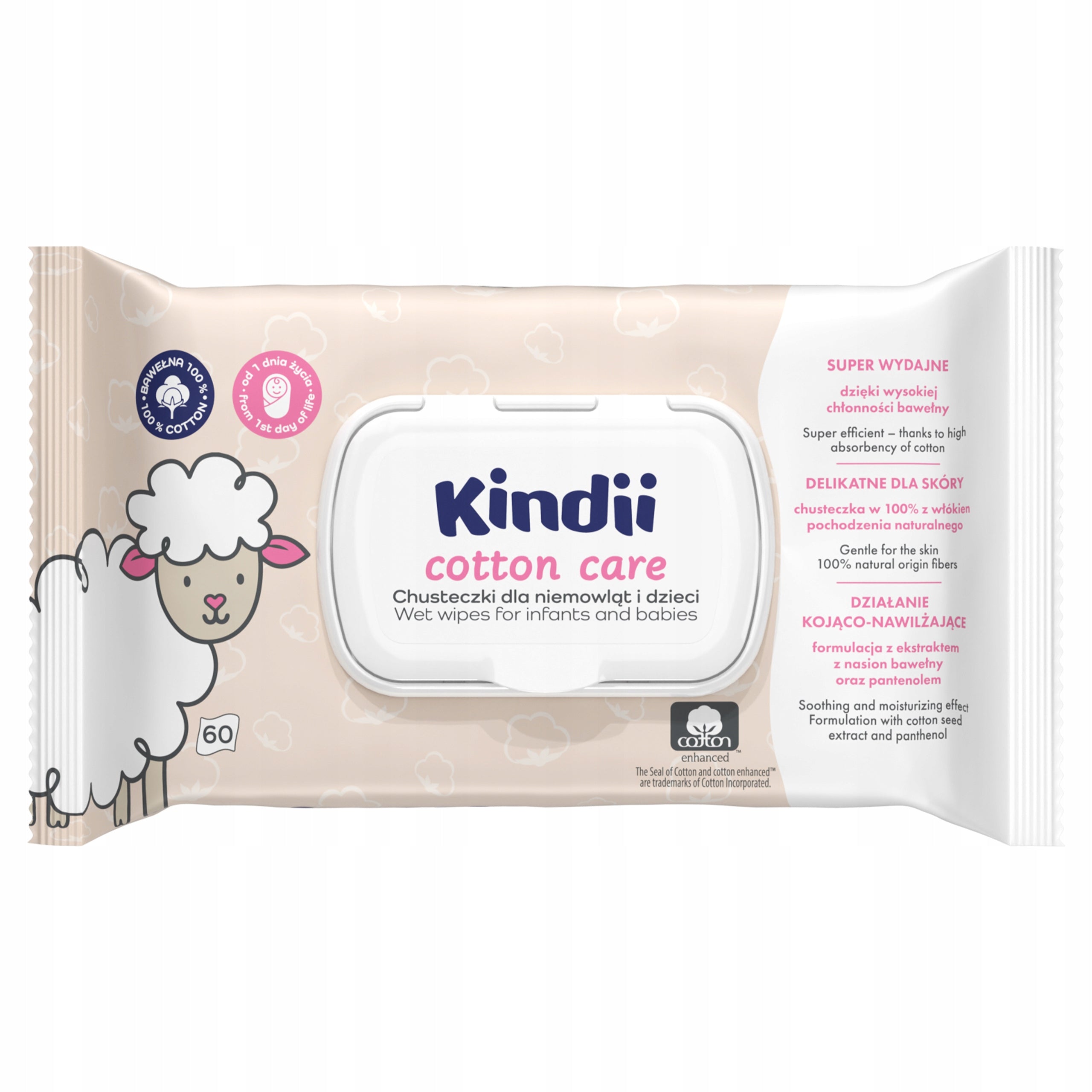 Kindii Cotton Care Wipes for children and babies 60 pcs.