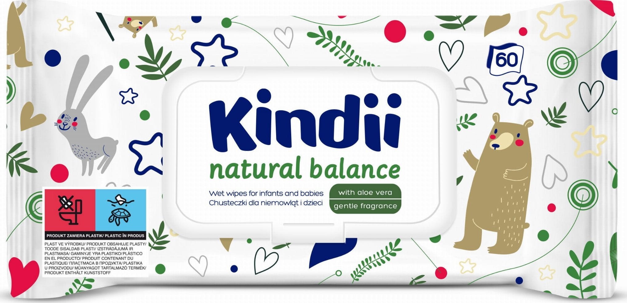 Kindii Natural Balance Wet Wipes for Babies and Children 60pcs.