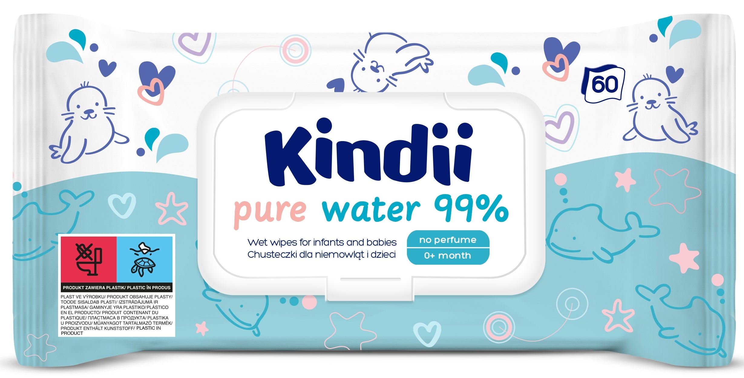 Kindii pure water wet wipes 12x60 pieces Packaging status original