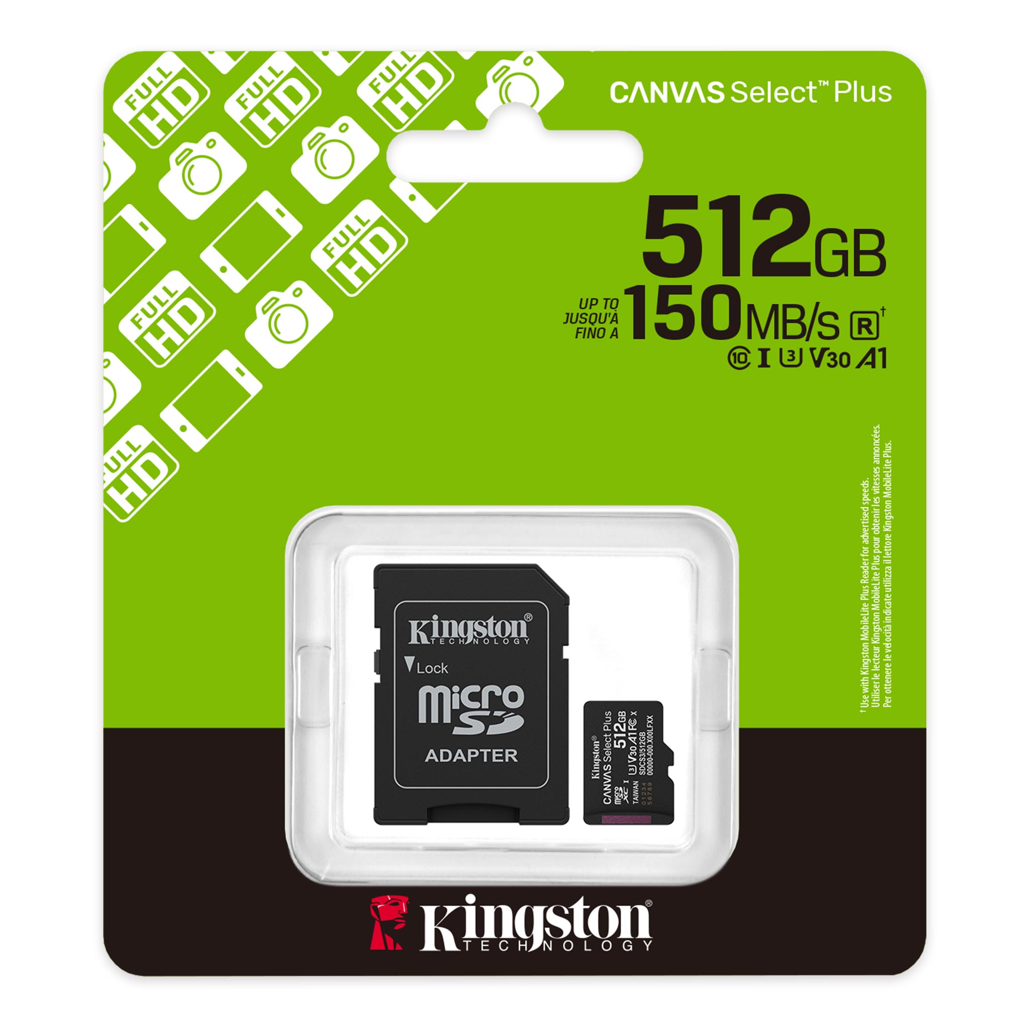 Kingston SDCS3/512GB Memory Card Canvas Plus 512GB microSDXC 150MB/s
