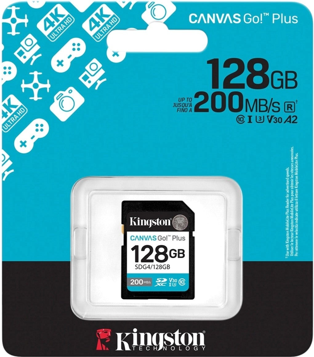 Kingston SDXC 128GB Canvas Go! Plus G4 Class 10 UHS-I U3 V30 Memory Card Manufacturer Kingston