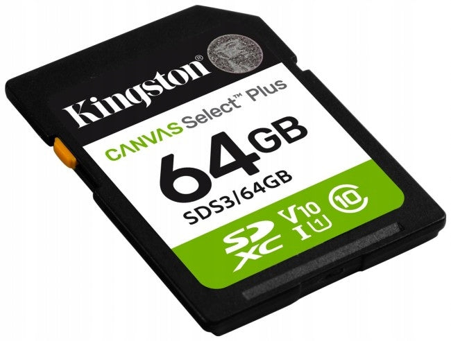 Kingston SDXC Canvas Select Plus Memory Card 64GB 100R Class 10 UHS-I A1 Manufacturer code SDS3/64GB