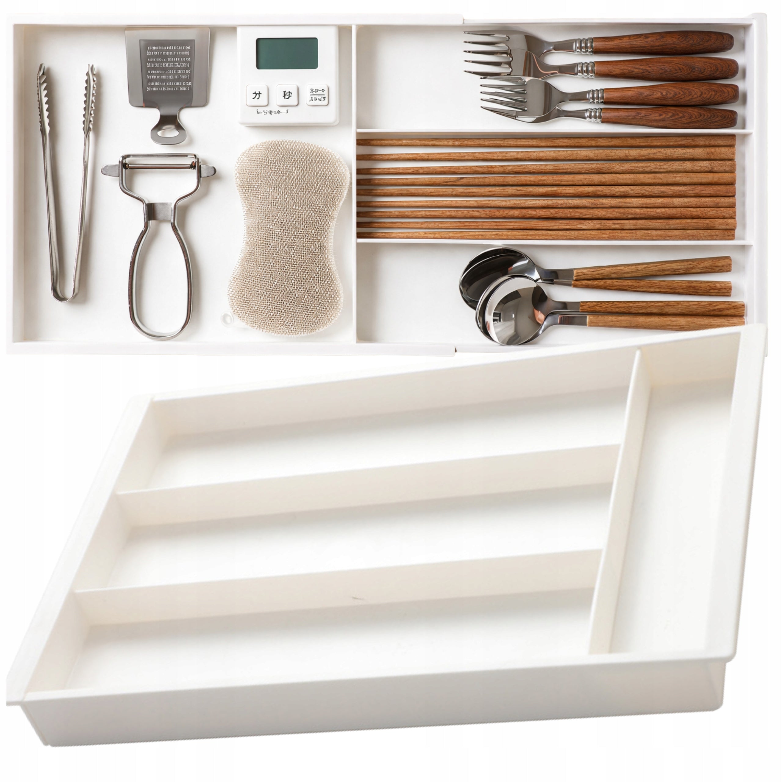 Kitchen Drawer Organizer for Cutlery Extendable White Cabinet Refill