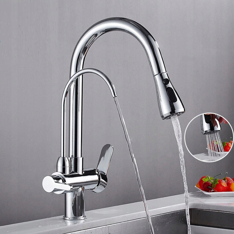 Kitchen Faucet Three-Way CHROME for Filter PULL-OUT SPOUT WW Brand CHDE