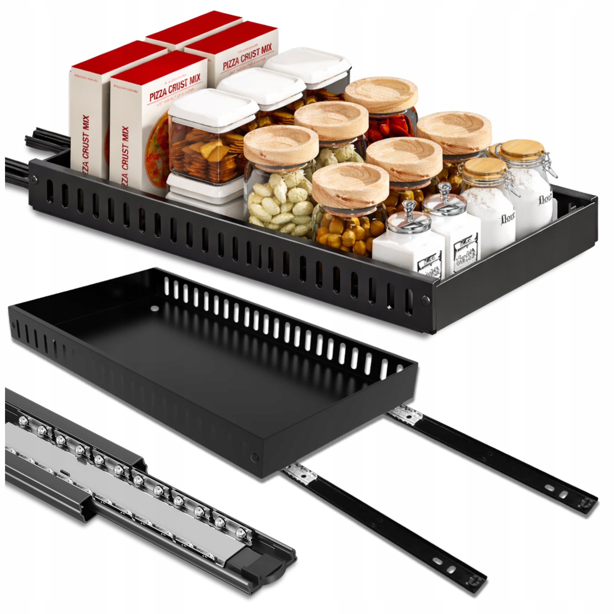 Kitchen Retractable Organizer For Cabinet Stand Black Spice Shelf Packaging status original