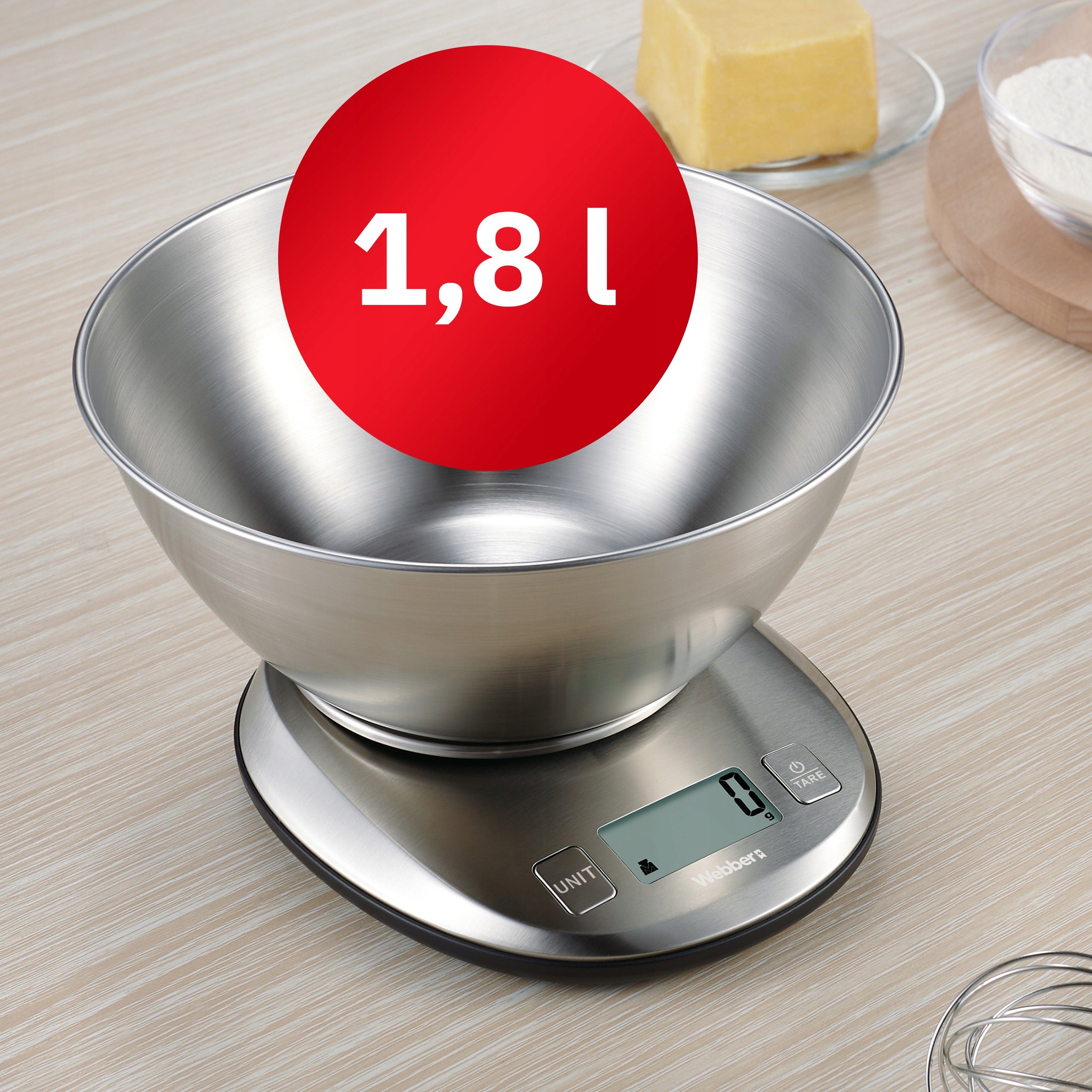 Kitchen scale WEBBER EK4390 INOX stainless steel LCD 5kg 1g tare bowl Packaging status original