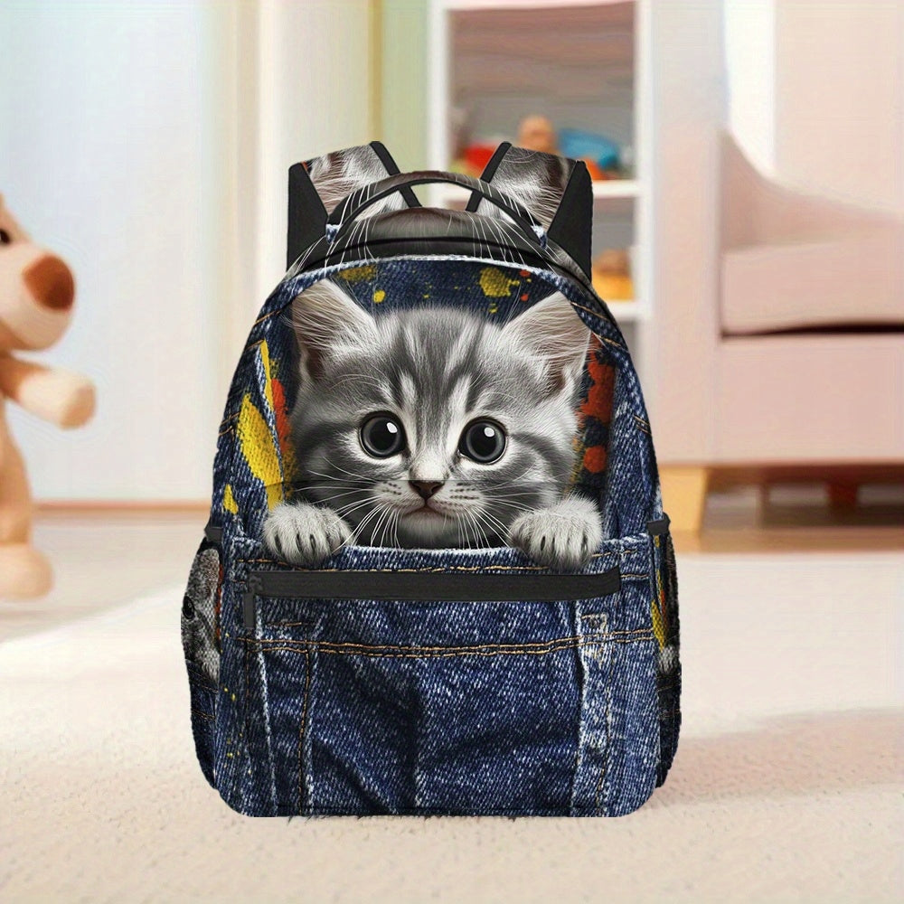 Kitten Print Backpack for School, Travel, Casual Wear - Playful Design for Teenagers