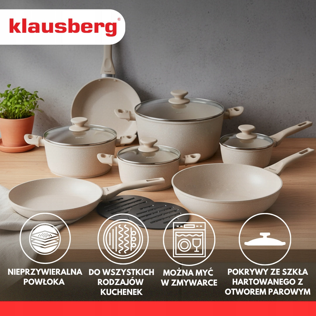 Klausberg KB-7959 Set of pots 12 el. marble induction Gas Beige Set Brand Klausberg
