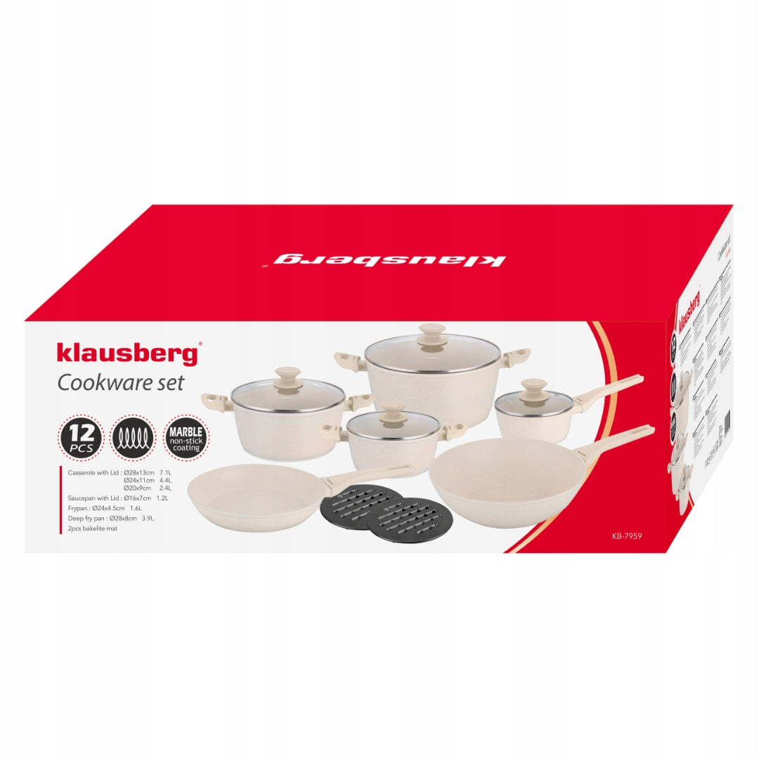 Klausberg KB-7959 Set of pots 12 el. marble induction Gas Beige Set Color beige