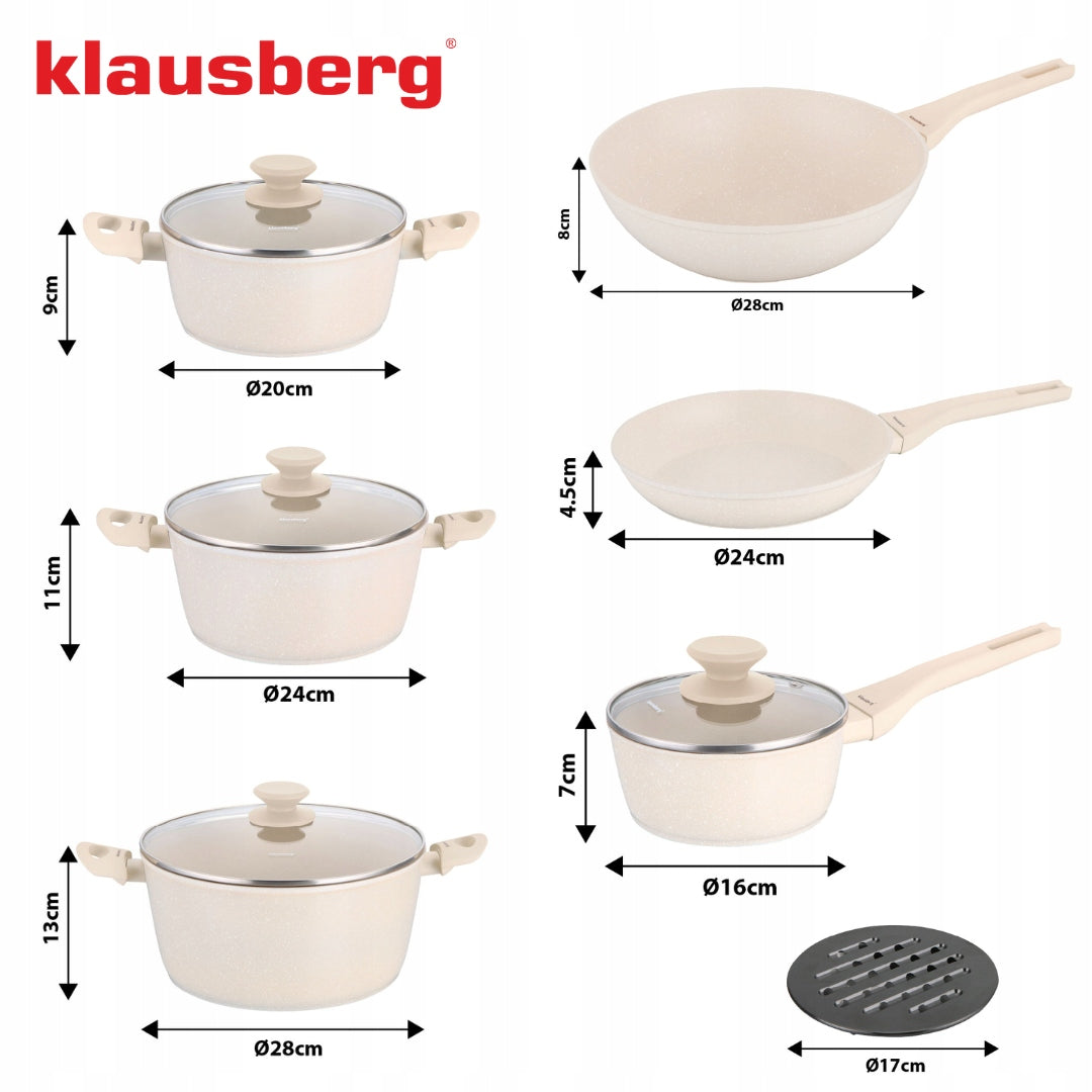 Klausberg KB-7959 Set of pots 12 el. marble induction Gas Beige Set Number of items in the set 12