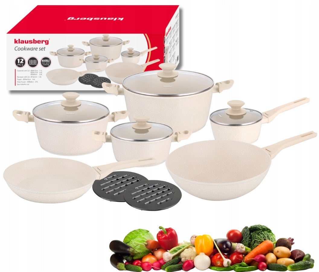 Klausberg KB-7959 Set of pots 12 el. marble induction Gas Beige Set