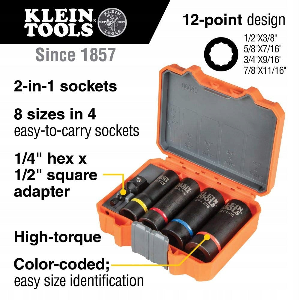 Klein Tools 66040 2-in-1 Impact Socket Set, 5-Piece, Brand Klein Tools