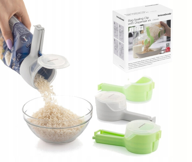 InnovaGoods Distwis maišelių sandarinimo spaustukai su dozavimo antgaliu, 4 vnt.