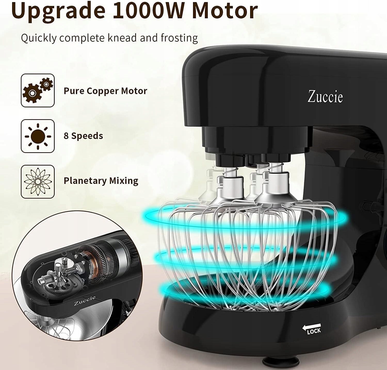 Kneading Food Processor Bowl Steel 4,8l 3 Tools Zuccie black Power rating 1000 W