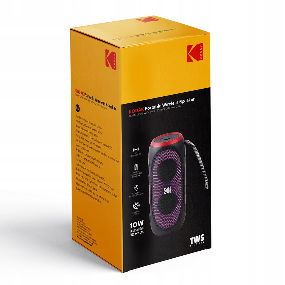 Kodak PWS-2269 – 10W Portable Bluetooth Speaker, IPX5, TWS, Black Packaging status original