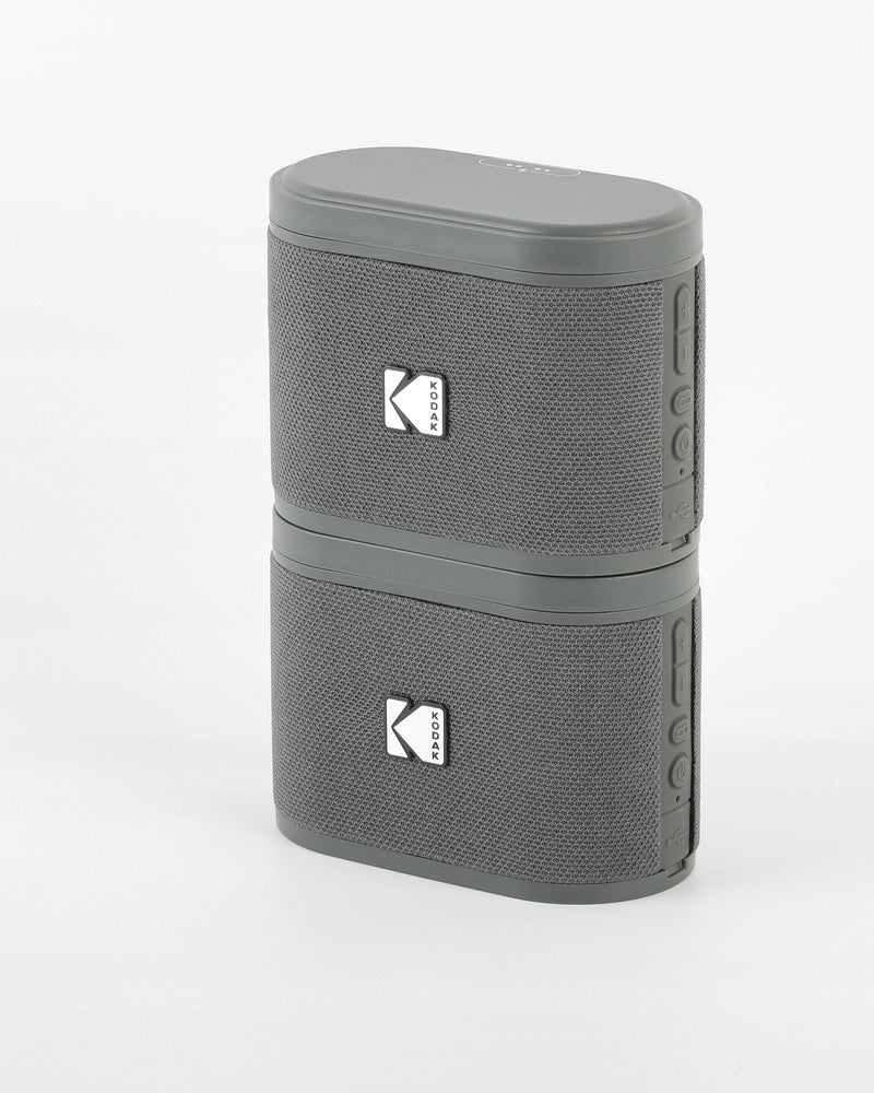 Kodak SoundBrix Dual Gray Set of 2 Bluetooth Stereo Speakers 50m USB-C Packaging status original