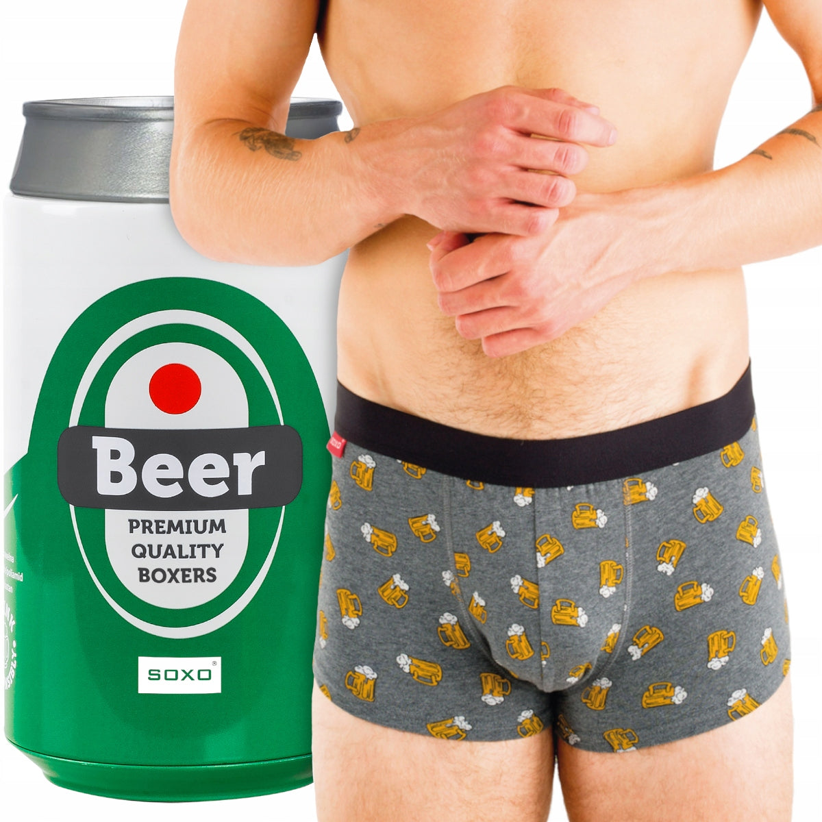 SOXO Herren Bierdosen-Boxshorts | Lustiges Geschenk | Jungentag | Höschen für ihn in der Originalverpackung