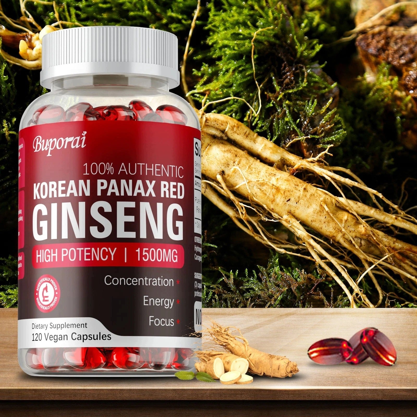 Korean red ginseng (Panax) – supports energy, concentration, strength m Packaging status original