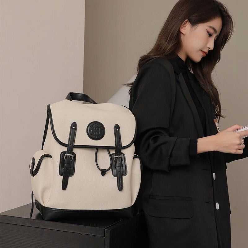 Korean style women's backpack for college casual commuting beige Manufacturer code JD_YQQ_9335