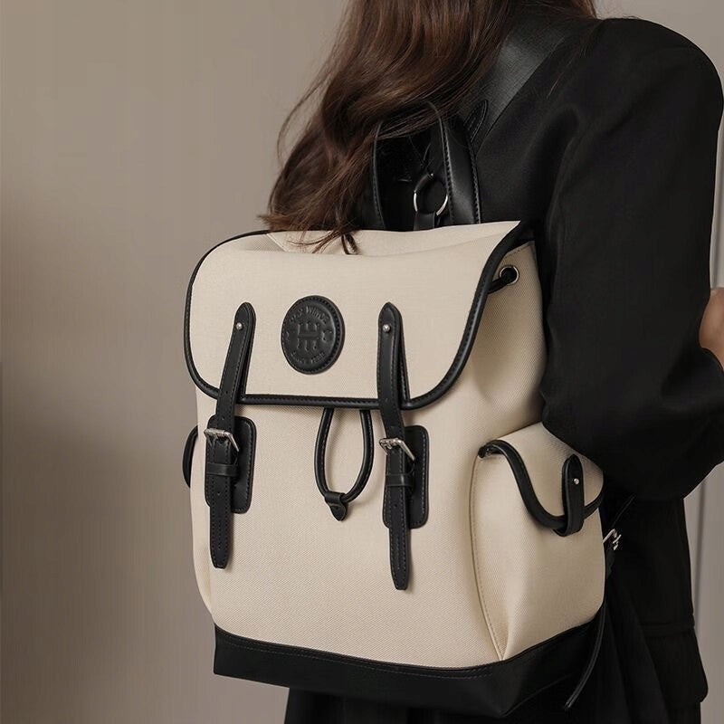 Korean style women's backpack for college casual commuting beige