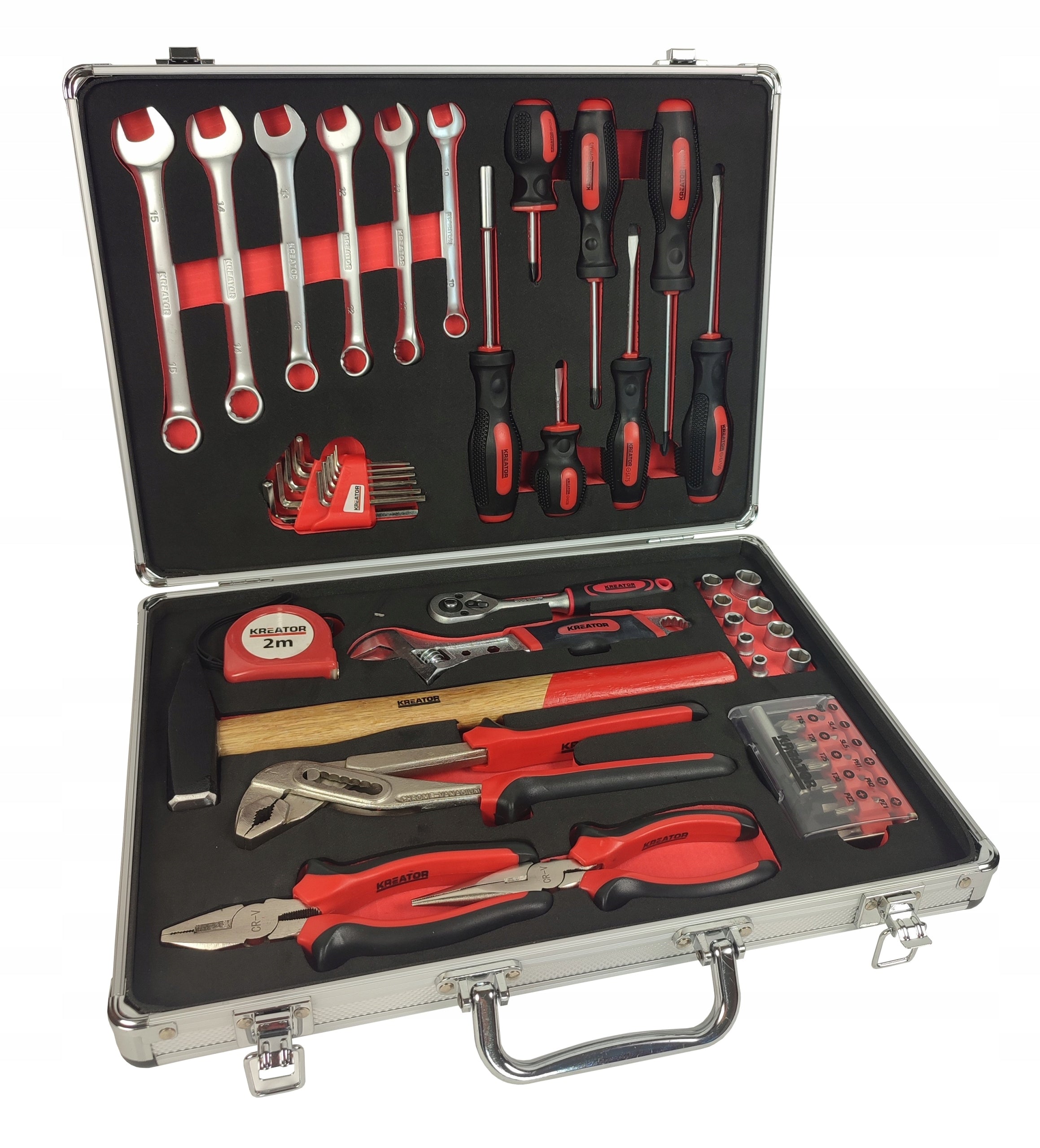Kreator tool set wrenches screwdrivers ratchet pliers suitcase 52el