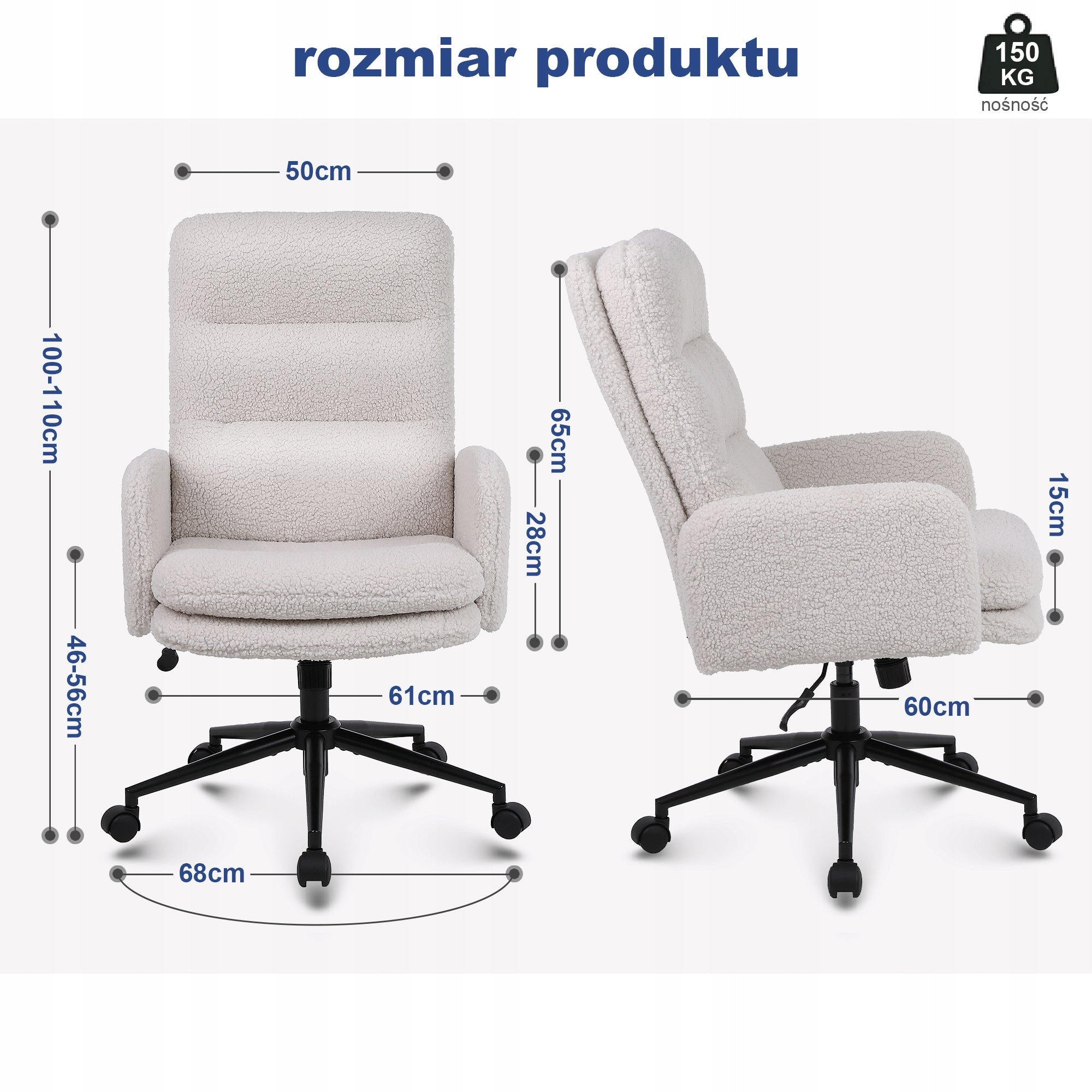 Krzesła biurowe do domu, sztuczna kaszmir, wysokie oparcie, kremowe Manufacturer code YG7007HCE