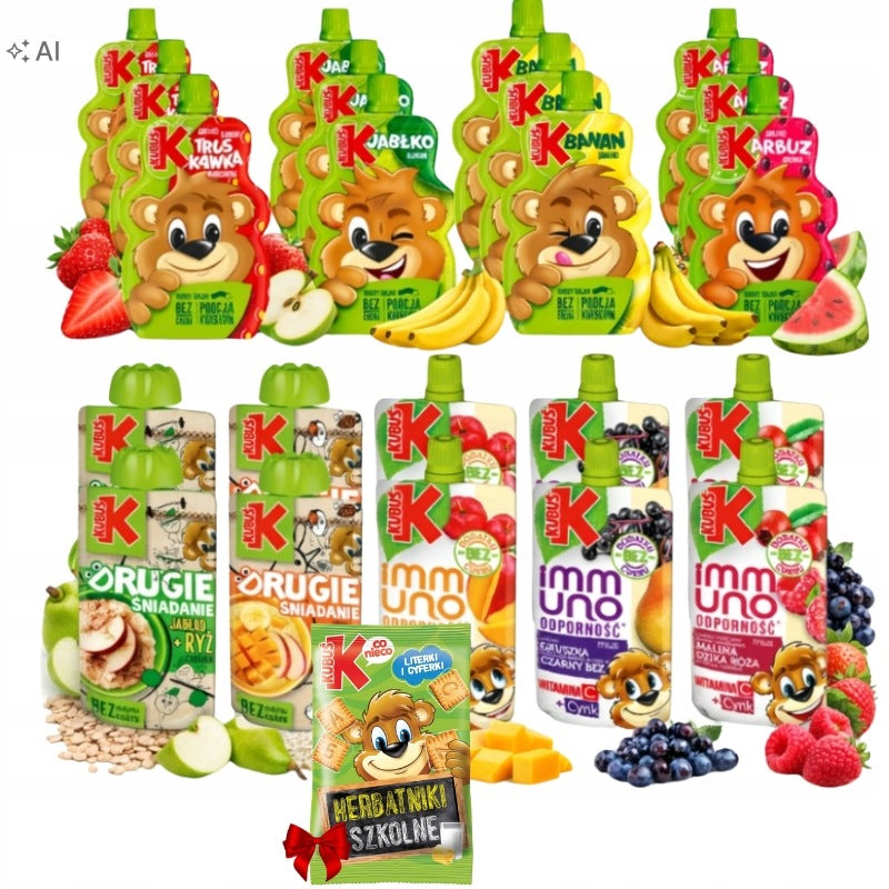 Kubuś Fruit Mousse Mix Tube Set Perfect for Kindergarten School Snack