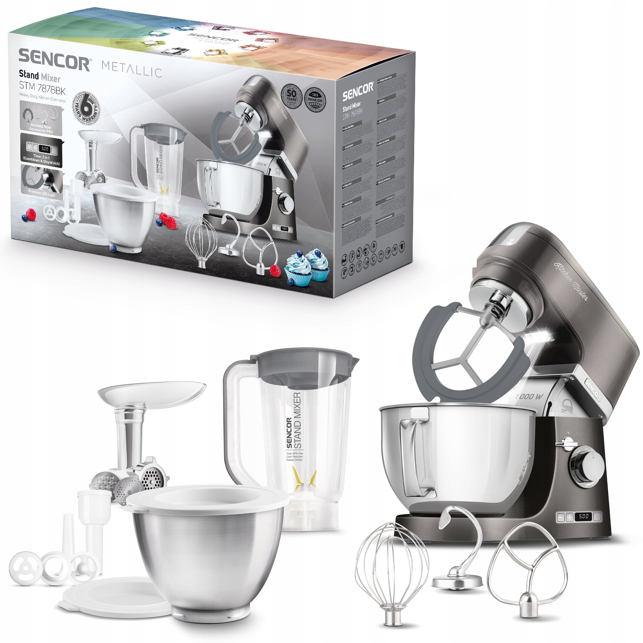 Kuchyňský robot Sencor STM 7878BK 1000 W, stříbrný/šedý Brand Sencor