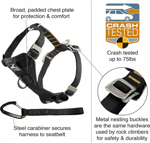 Kurgo Tru-Fit Smart Harness Black - Dog Car Harness, Black - S Packaging status original
