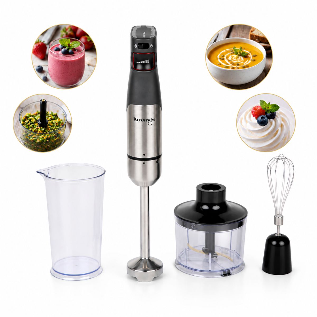 Kuvings MIXPRO 1000 Hand Blender 1000W LED Titanium Blades Set 4in1